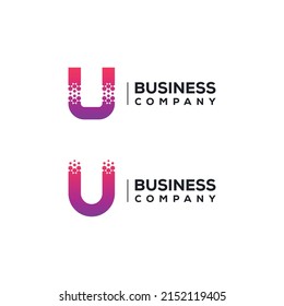 Resumen del diseño del logotipo de la letra U con la forma hexagonal de los píxeles para la empresa de tecnología y de negocios digitales