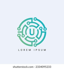 Abstract letter U logo design template, technology, electronics, digital, dot connection cross vector logo icon logotype