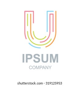 Abstract letter U logo design template,Business,Colorful creative sign,vector icon,lines letters,Typographic elements,Modern type made of concentric lines