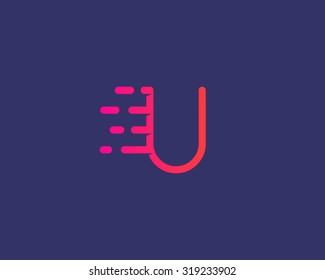 Abstract letter U logo design template.  Dynamic vector unusual line font. Universal fast speed fire moving water quick energy drop icon symbol mark.