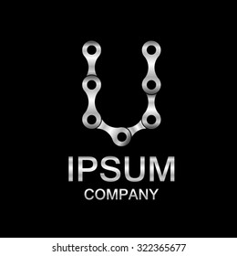 Abstract letter U logo design template,Silver,Chain strength circle industrial vector logo,logotype,Bicycle chain alphabet,Gear vector