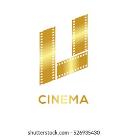 Abstract letter U logo Gold color for videotape film production