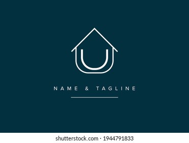 Letra abstracta logo U con casa o casa