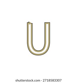 Logotipo Abstractas de la letra U con flechas infinitas; Ilustración vectorial conceptual del proceso cíclico, símbolo de reciclaje e ilusión óptica geométrica en oro y negro