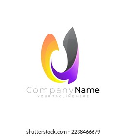Abstract letter U logo template, 3d colorful design