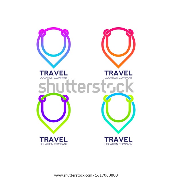 Abstract Letter U Logotype, Map Point Location\
logos, Pin map symbols, Position and Navigation icons with Modern\
line Cross shape and Link Dots or sync signs, Connect Technology\
and Digital concept