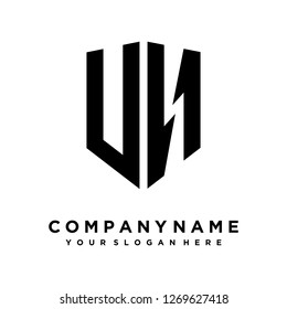 Abstract letter U N shield logo design template