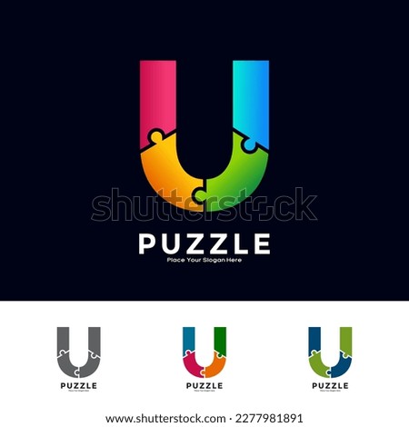 Abstract letter U puzzle pieces colorful vector logo design. Suitable for business, education, game, sticker and template