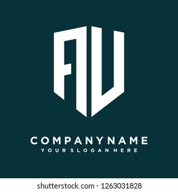 Abstract letter A U shield logo design template