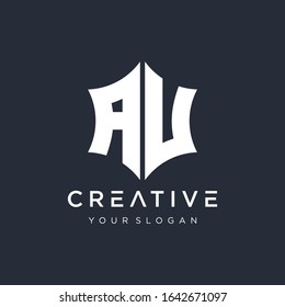 Abstract letter A U star hexagon simple logo icon design vector. Logo Emblem Capital Letter Modern Template. Creative minimalist logotype icon symbol. -VECTOR