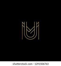 Abstract letter UM MU. Minimal logo design template. Vector letter logo with gold and black color.