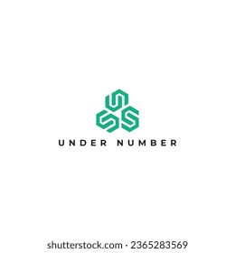 Abstract Letter UN or NU monogram logo design vector in green color isolated on a white background. Abstract hexagon letter UN logo applied for financial technology company logo design inspiration