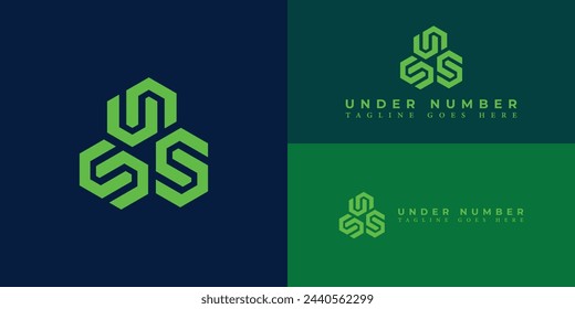 Abstract Letter UN or NU monogram logo design in green color isolated on multiple background colors. Abstract hexagon letter UN logo applied for financial technology company logo design inspiration