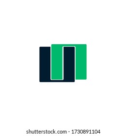 Abstract Letter UN, NU, U and N logo monogram with black and green color in white background