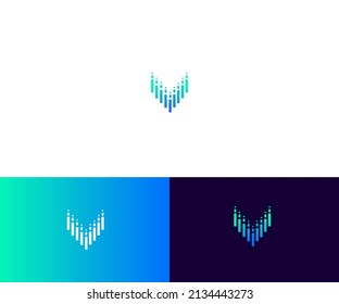 Abstract letter V logo concept made of digital lines or data streams. Modern technology icon for a startup or tech company, shown on multiple backgrounds.