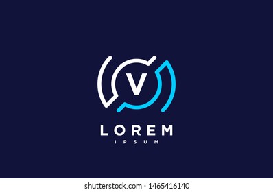 Abstract letter V logo design template. blue and pink gradient Color line creative sign. Universal vector icon. Logotypes of Digital Concepts and Circles, Connections and Networks Icons.
