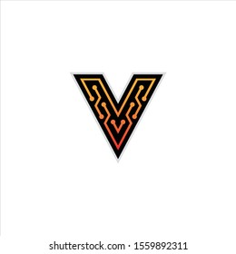 Abstract letter V logo design template technology electronics digital dot connection cross vector logo icon logotype
