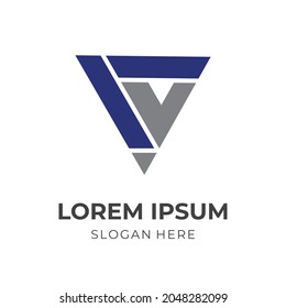 letra abstracta modelo de diseño de logotipo V vector con estilo de color azul y plata plano