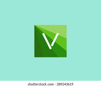 Abstract letter V logo design template. Colorful green leaf global eco vector icon. Modern colorful square symbol