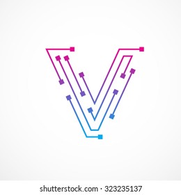 Abstract letter V logo design template,technology,electronics,digital,dot connection cross vector logo icon logotype