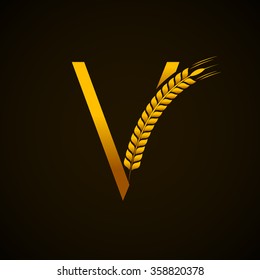 Abstract letter V logo design template with Ears of Wheat,Rice,Vector Illustration