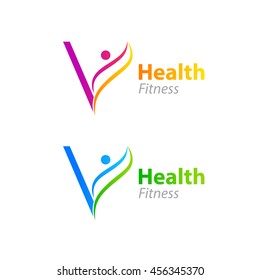 Abstract letter V logo design template with Health Fitness Logo
