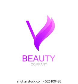 Abstract letter V logo design template with beauty spa salons yoga, purple color