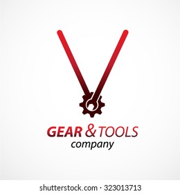 Abstract letter V logo Gear and wrench industrial service logo template icon vector design,Corporate logotype for production or service and maintenance business. Network computers application