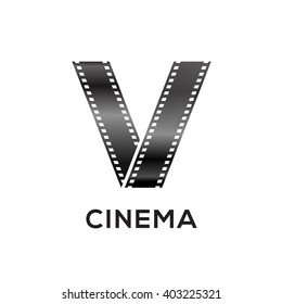 Abstract letter V logo for negative videotape film production