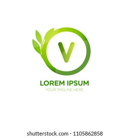 Abstract letter V logo vector design. Icon eco green and circle concept template.