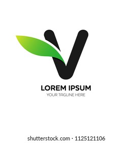 Abstract letter V logo vector design. Icon eco character and leaf concept template.