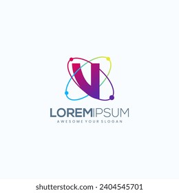 Abstract Letter V Orbit Logo Design Vector Image