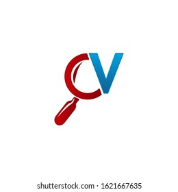 abstract Letter V shape with a magnifying glass,  Logo design vector template.