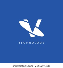 Abstract Letter V Space Logo, Futuristic Planet Ring Inspired Symbol.
