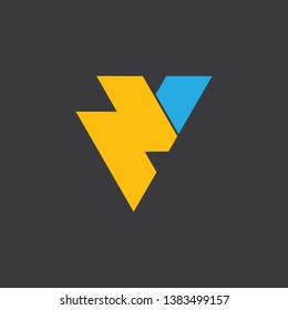 abstract letter v thunder geometric logo vector