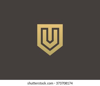 Abstract letter V U shield logo design template. Premium nominal monogram business sign. Universal foundation vector icon. 