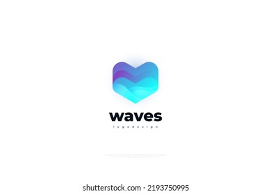 Abstract Letter V or W Logo, with Blue Ocean Illustration Concept. W with Waves Logo in Blue Gradient Style