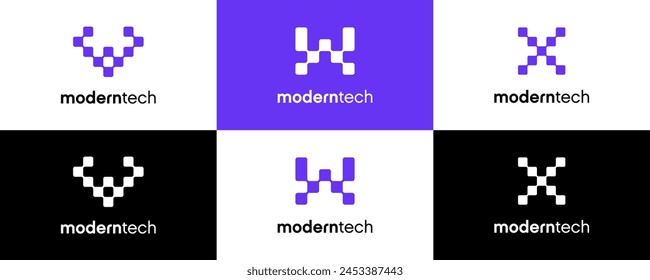 Abstract letter V, W, X Tech logo template