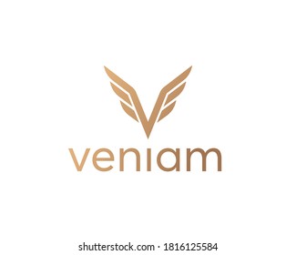 Abstract letter V, wings logo design template. Premium freedom, independence sign symbol logotype.