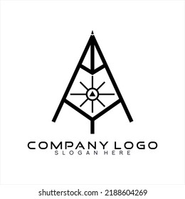 Abstract letter A vector logo design with triangle and sunshine symbol.