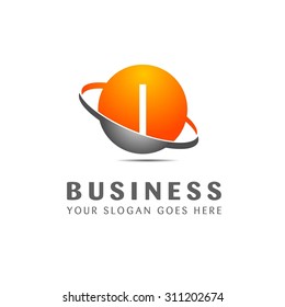 Abstract I letter vector logo icon template. Orange company logo, abstract logo, design element, creative idea. globe logo, planet logo, circle logo, swoosh logo, world logo, silver metal logo,