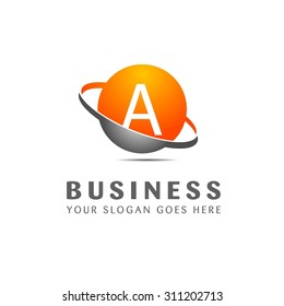 Abstract A letter vector logo icon template. Orange company logo, abstract logo, design element, creative idea. globe logo, planet logo, circle logo, swoosh logo, world logo, silver metal logo,