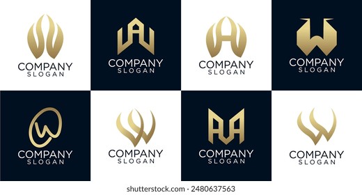 abstract letter w collection bundle set with gold gradient color