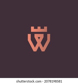 Abstract letter W with crown gold gradient logo icon design modern minimal style illustration. Creative alphabet emblem vector sign symbol mark logotype