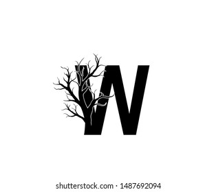 Abstract Letter W Dead Tree Logo Icon. 