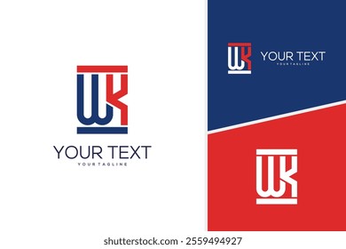 Abstract letter W K sport fitness logo design. Initial W K masculine badge logo design template