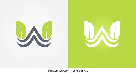 Abstract letter W line logo design template. grey and green Color ecology creative sign. Universal vector icon. Element, organic, natural, bio Icons.