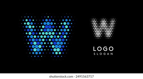 Abstract letter W logo with blue gradient dots, modern minimalist design. Ideal for business branding, corporate identity, technology firms. Stylish and professional symbol. Vector illustration.