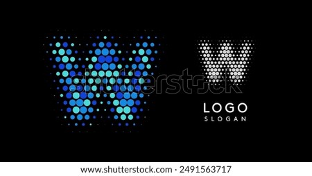 Abstract letter W logo with blue gradient dots, modern minimalist design. Ideal for business branding, corporate identity, technology firms. Stylish and professional symbol. Vector illustration.