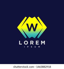 Abstract letter W logo design template. yellow and black Color hexagon creative sign. Universal vector icon.